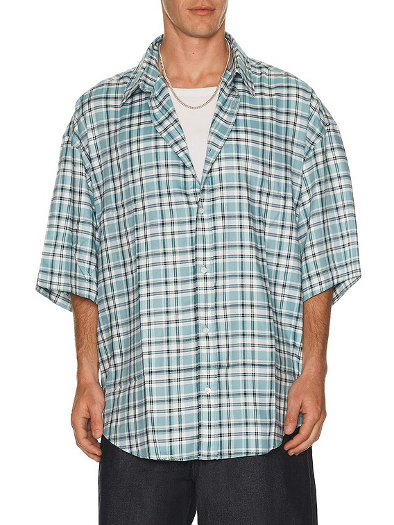 Acne Studios Fluid Check Flannel Midsummer Shirt in Turquoise