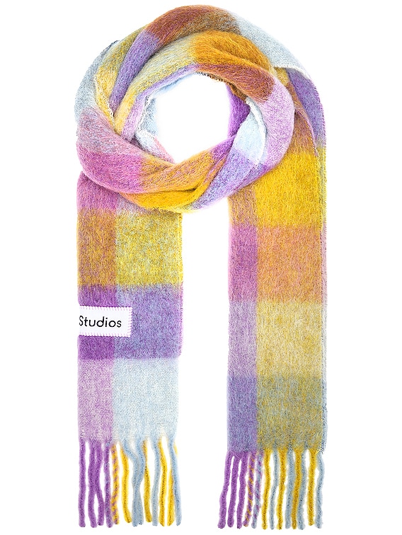 Acne Studios Striped Scarf in Violet, Yellow, & Blue | FWRD