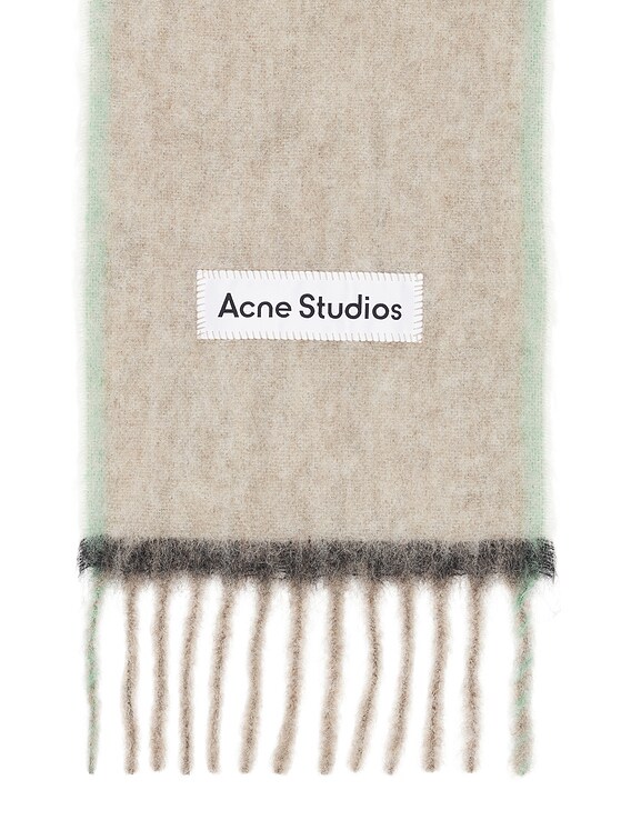Acne Studios Mohair Fringed Scarf in Beige & Grey | FWRD