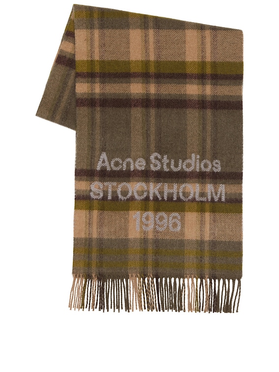 Acne Studios Venus Check 1996 Scarf in Olive Green & Grey | FWRD