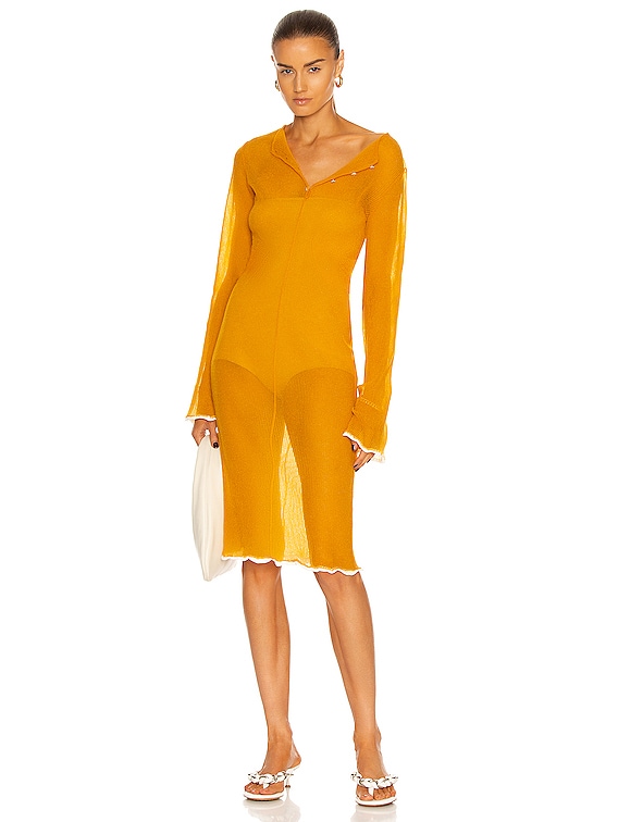 Acne Studios Long Sleeve Midi Dress in Apricot Orange | FWRD