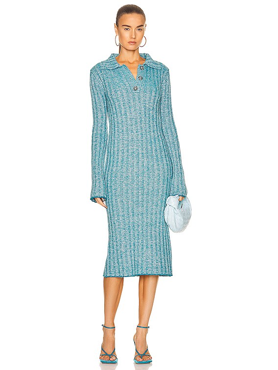 Acne Studios Long Sleeve Maxi Dress in Grey & Turquoise | FWRD Acne Studios Long Sleeve Maxi Dress in Grey & Turquoise | FWRD