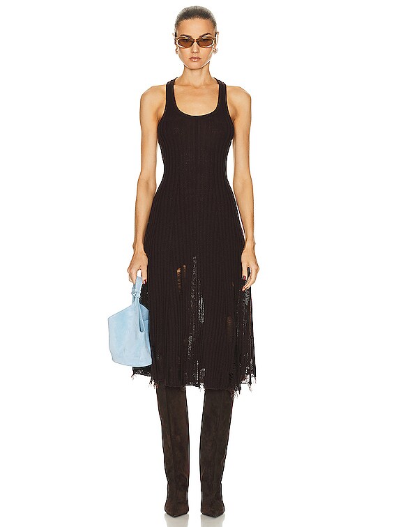 Acne Studios Sleeveless Distressed Knit Dress in Dark Brown | FWRD Acne Studios Sleeveless Distressed Knit Dress in Dark Brown | FWRD