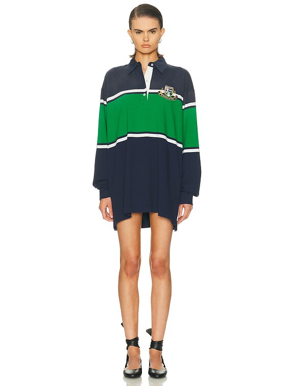 Acne Studios Eatone Rugby Dress in Navy & Green | FWRD Acne Studios Eatone Rugby Dress in Navy & Green | FWRD