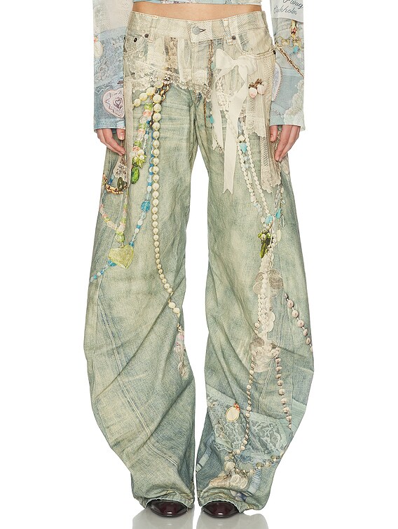 Acne Studios 2006F Goth Twisted Leg in White & Green | FWRD