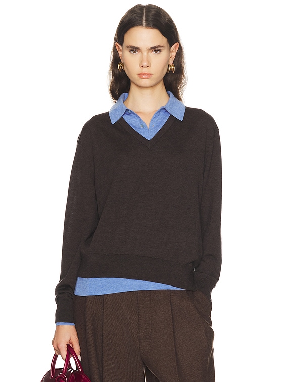 Acne Studios Kascha V-Neck Sweater in Brown & Blue | FWRD