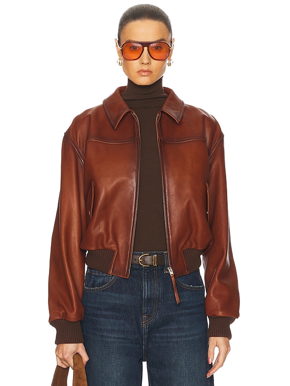 Acne Studios Loroma Leather Jacket in Tobacco Brown | FWRD