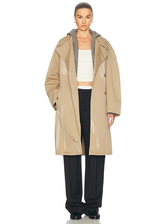 【Acne Studios】contrast-trim trench coat トレンチコート Acne Studios Ostrid Trench Coat in Mushroom Beige | FWRD