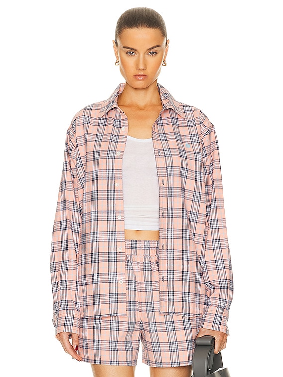 Acne Studios Face Flannel Shirt in Pink Blue FWRD