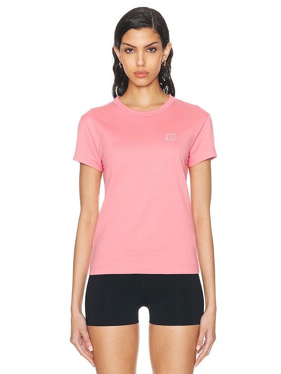 Acne Studios Face Crystal Baby Tee in Tango Pink | FWRD