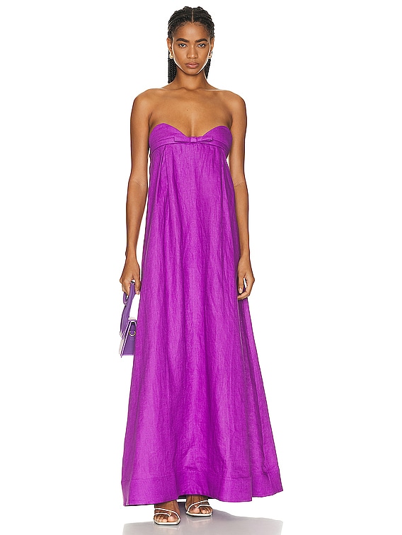 solid purple dress ADRIANA DEGREAS Solid Strapless Long Dress in Purple