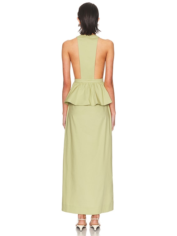 ADRIANA DEGREAS Solid Deep V Peplum Maxi Dress in Green | FWRD ADRIANA DEGREAS Solid Deep V Peplum Maxi Dress in Green | FWRD