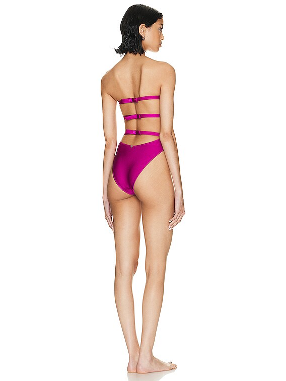 Solid Strapless Cut Out One Piece Swimsuit