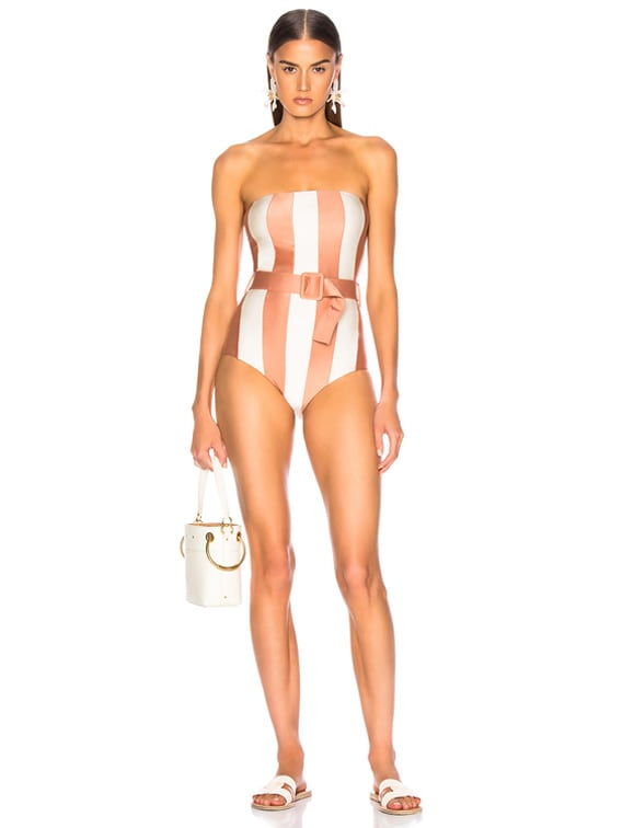 ADRIANA DEGREAS Porto Striped Strapless Swimsuit With Belt