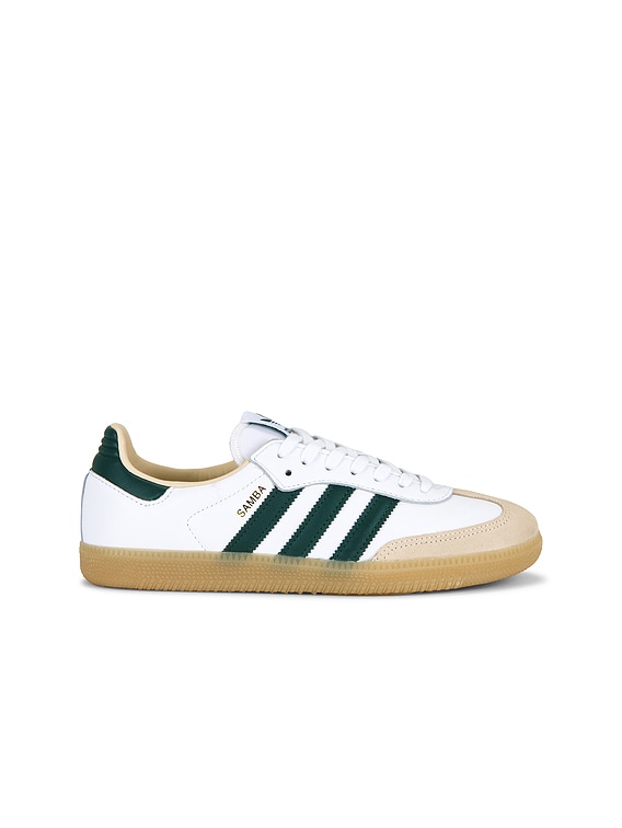 adidas Originals Samba OG Sneaker in White, Core Green, & Gum3 | FWRD