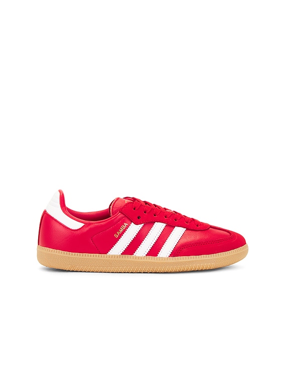 adidas Originals Samba OG in Better Scarlet White Gold Metallic FWRD