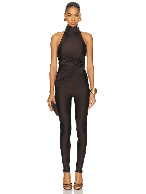 The Andamane Tatiana Sleeveless Open Back Jumpsuit in Dark Brown