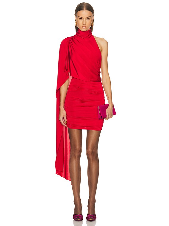 strapless open back dress Mattea Slinky and Mesh Mini Dress with Scarf / Red | Meshki