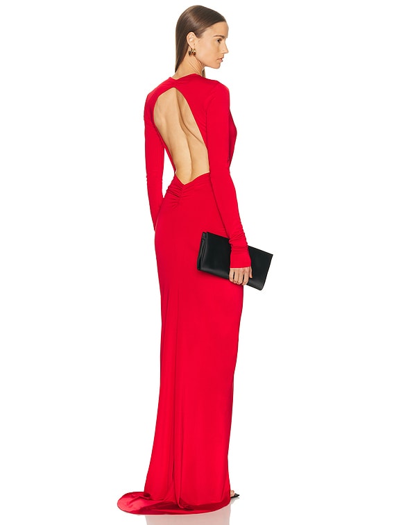 The Andamane Zelda Deep V Neck Maxi Dress in Red | FWRD