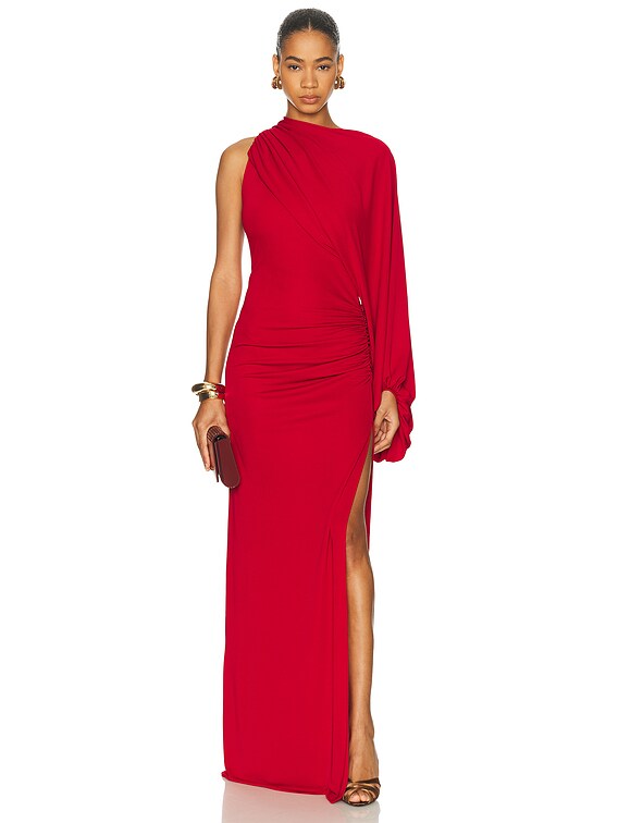 The Andamane Selene One Shoulder Maxi Dress in Scarlet | FWRD