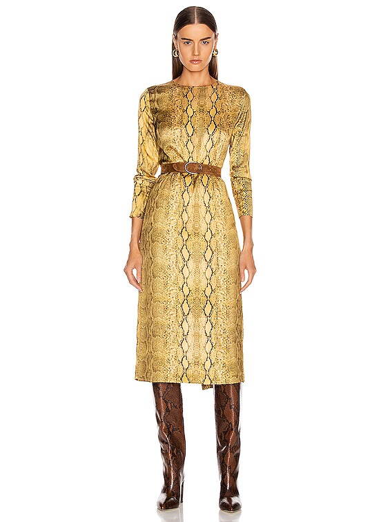 The Andamane Beulah Midi Dress in Yellow Snake | FWRD