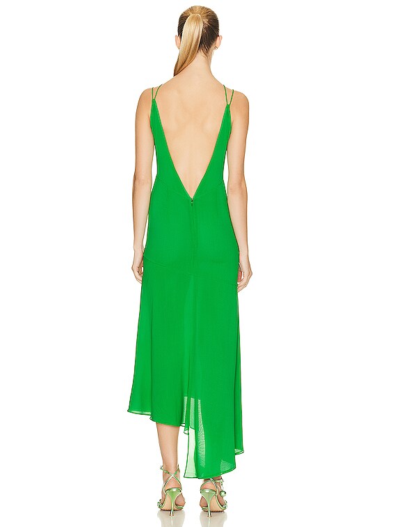 The Andamane Layla Asymmetric Halter Midi Dress in Emerald | FWRD