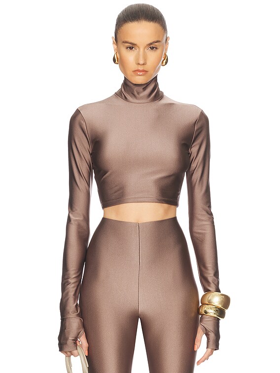 The Andamane Orchid Turtleneck Crop Top in Greige | FWRD