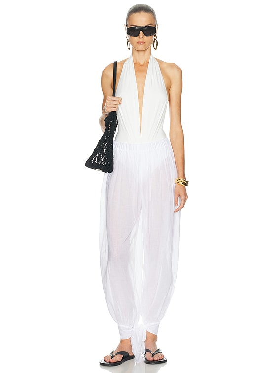 The Andamane Zendaya Sleeveless Deep V-Neck Bodysuit in White in