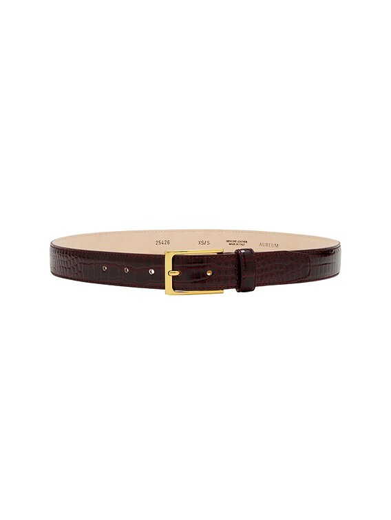 AUREUM No. 5 Crocodile Embossed Belt in Bordeaux & Gold | FWRD display picture 3