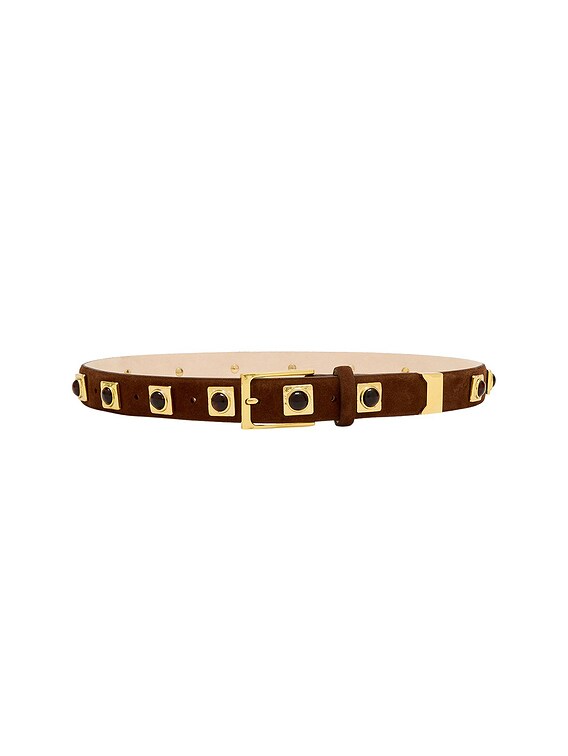 AUREUM No. 2 Studded Belt in Chocolate Suede & Gold | FWRD display picture 3