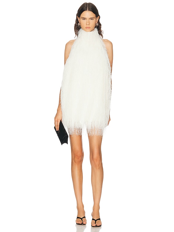 cream halter mini dress AEXAE Polyester Fringe in LUXE-FABRIC