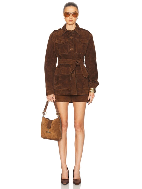 AEXAE Leather Suede Mid Jacket in Suede Honey Brown | FWRD