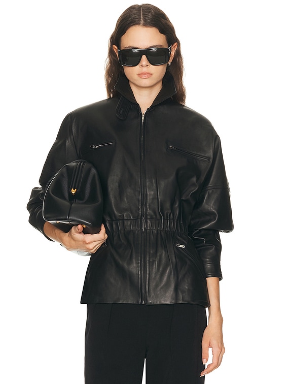 AEXAE Leather Cinched Mid Jacket in Black | FWRD