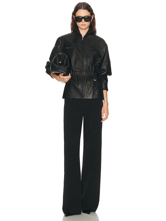 AEXAE Leather Cinched Mid Jacket in Black | FWRD