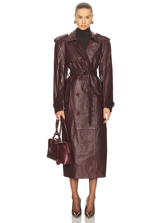 AEXAE x REVOLVE Leather Suede Trench Coat in Pebble Burgundy | FWRD