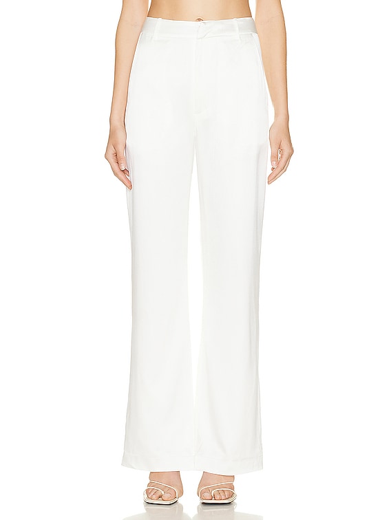 White Solid Artificial Silk Pant