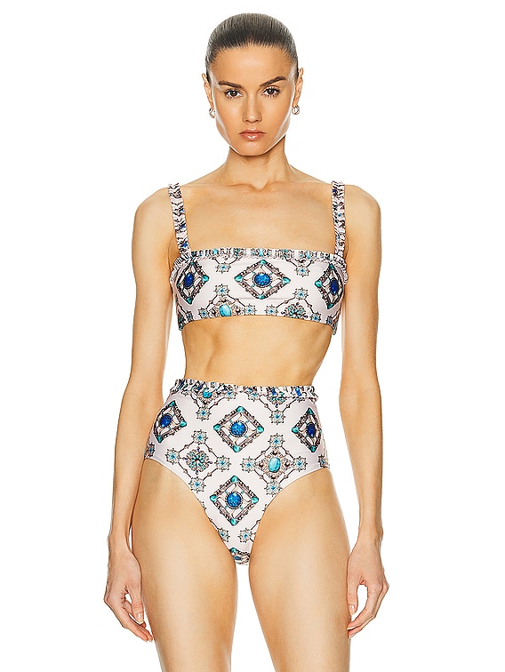 【超特価sale開催】  Agua by Agua Bendita Olmo Bikini Top in White & Blue | FWRD 水着・ラッシュガード