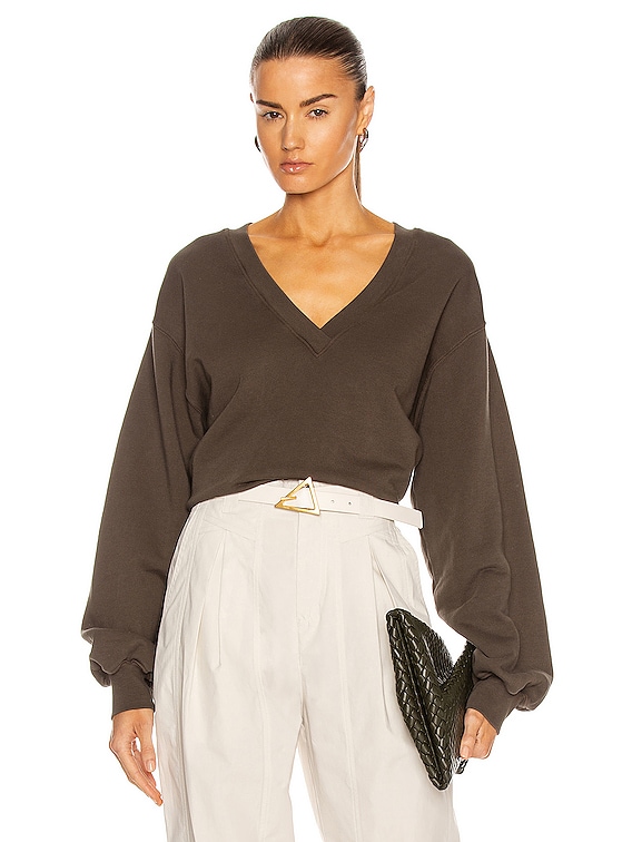 V Neck Balloon Sleeve Sweatshirt