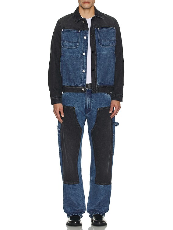 Aries Colourblocked Denim Work Jacket in Black & Blue | FWRD