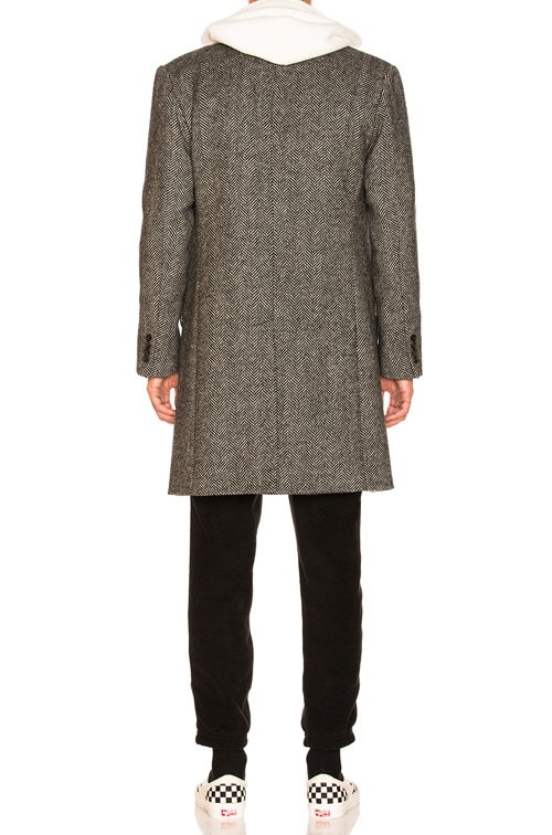 Aime Leon Dore Thermal Lined Herringbone Coat in Black & White | FWRD