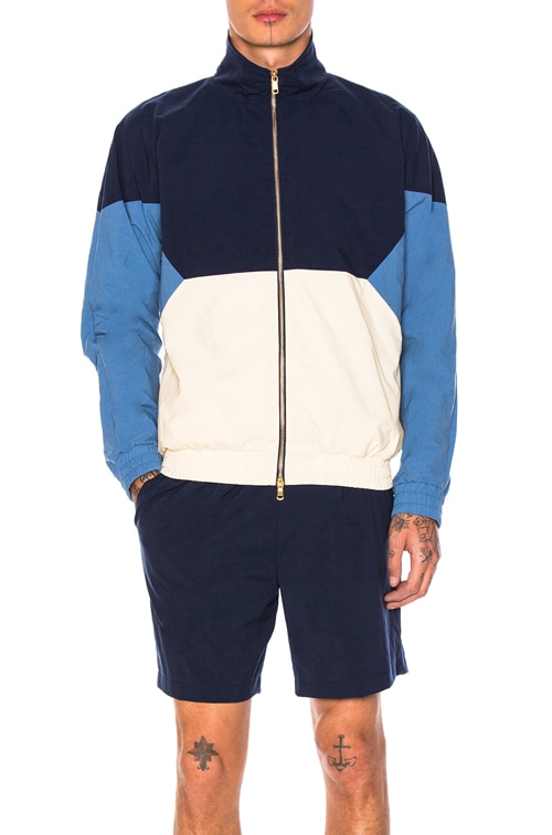 Aime Leon Dore Full Zip Windbreaker in Navy, Cream & Azure | FWRD