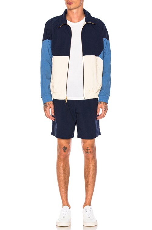 Aime Leon Dore Full Zip Windbreaker in Navy, Cream & Azure | FWRD