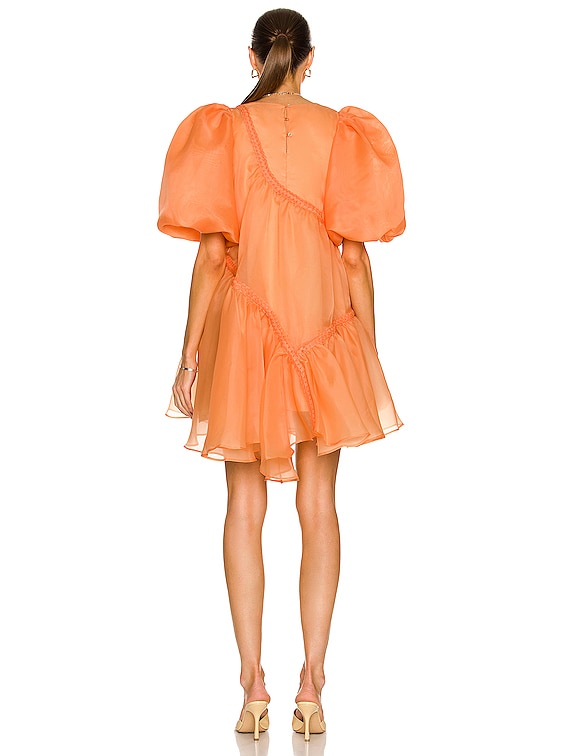 Aje Riviera Asymmetric Braided Puff Sleeve Smock Dress in Mandarin Orange |  FWRD