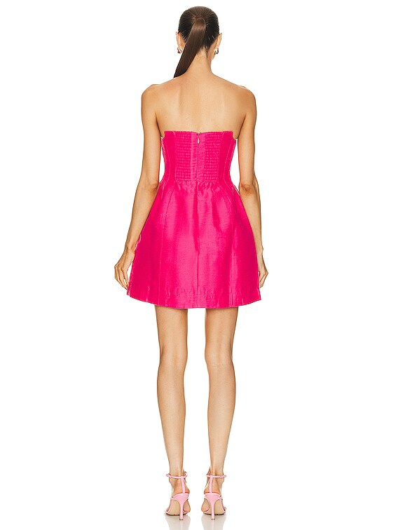 hot pink strapless mini dress Aje Baret in style binding for a flattering fit without the discomfort of boning Irena Strapless Mini Dress |
