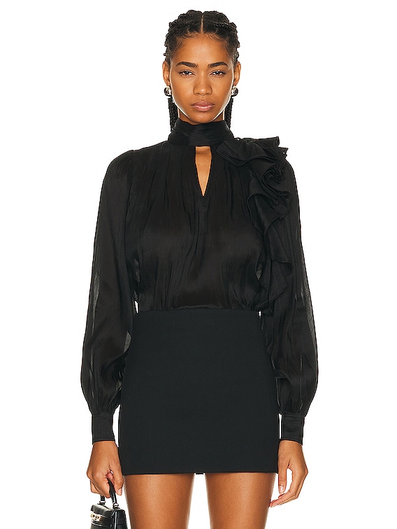 Aje Aura Frilled Tie Blouse in Black | FWRD