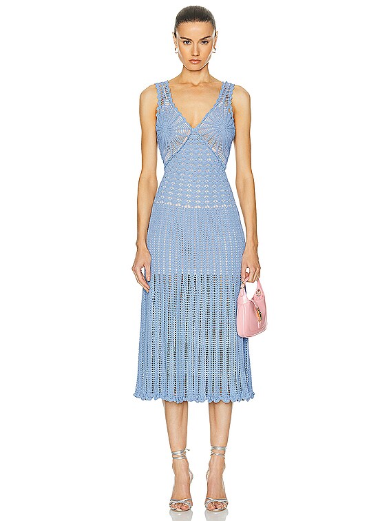 AKNVAS Guinevere Crochet Midi Dress in Blue | FWRD