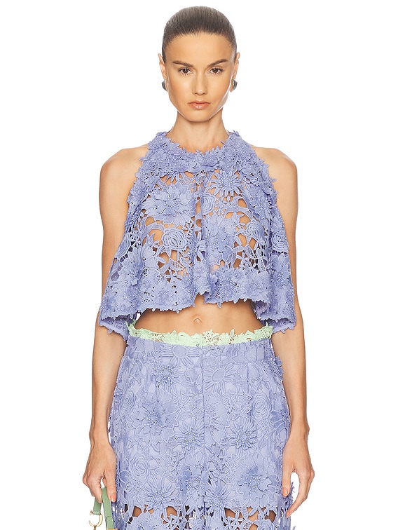 AKNVAS Lola Floral Lace Top in Delphinium Blue | FWRD