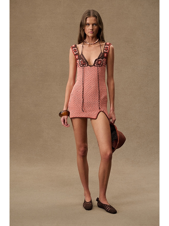 Akoia Swim for FWRD Sari Mini Dress in Pastel Peach, Brown & Rust | FWRD