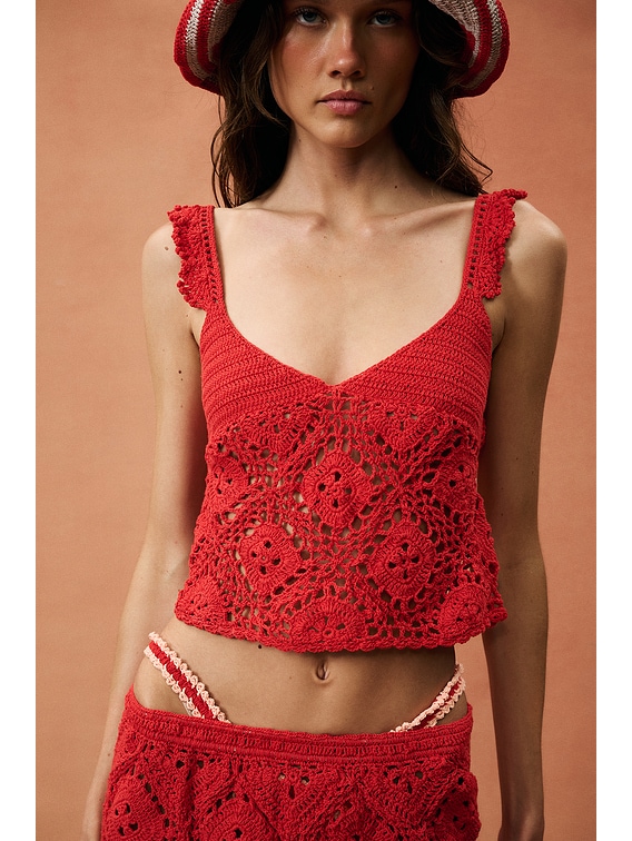 Akoia Swim for FWRD Crochet Top And Mini Skirt Set in Red | FWRD