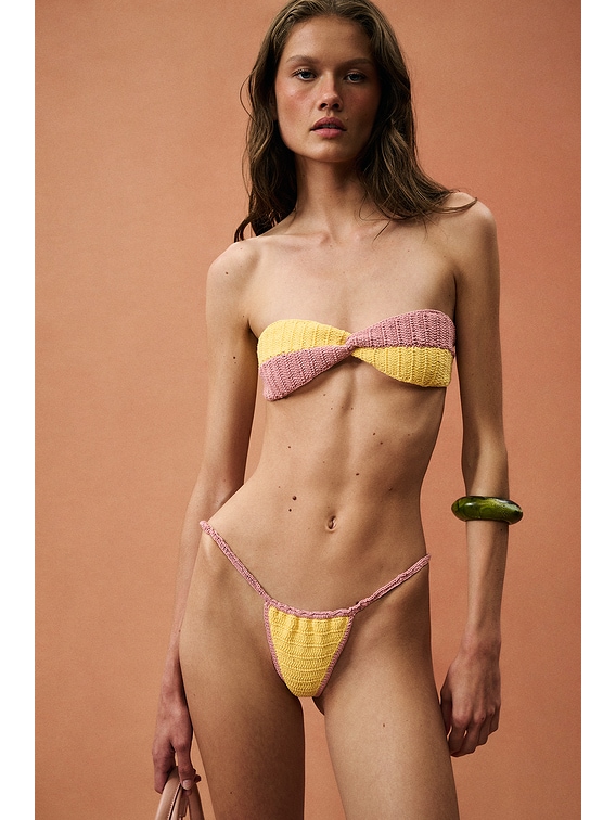 Akoia Swim for FWRD Crochet Strapless Bikini Set in Yellow & Pink